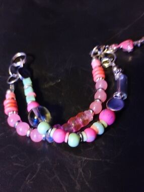 PINK FLAMINGO Hand Crafted Pink and Mint Multi-Bead Bracelet